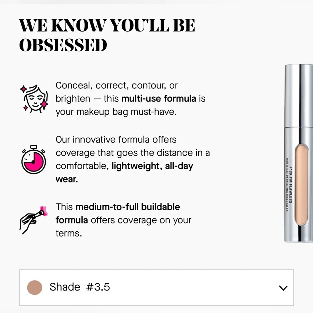 NIB IL MAKIAGE F*CK I’M FLAWLESS Multi-Use Perfecting Concealer in Shade 3.5